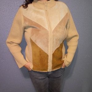 VTG 80's Real Suede Color Block Full Zip Cardigan